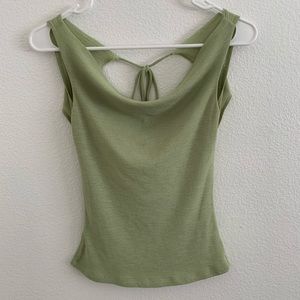 Green cowell neck, open/tie back tank top